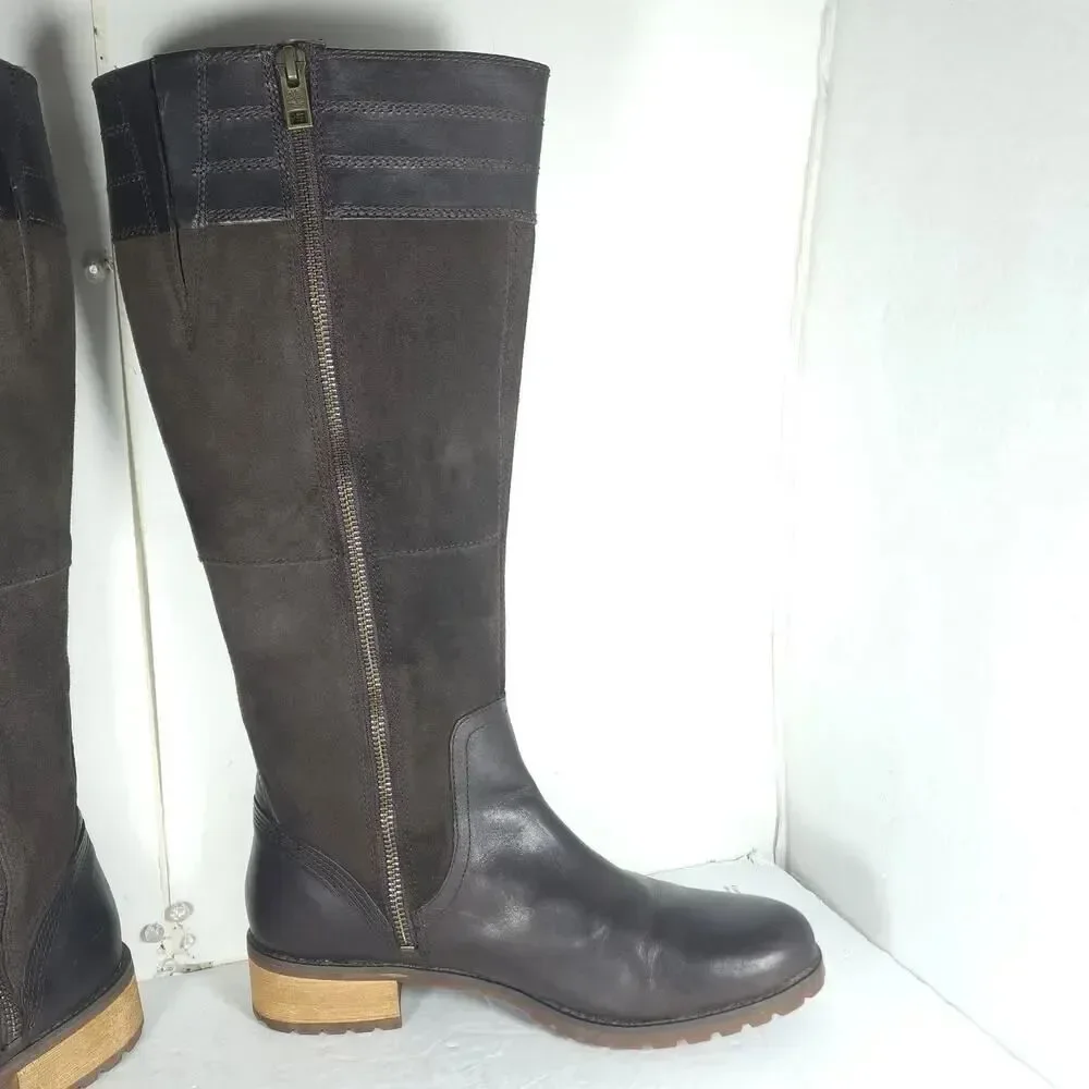 Timberland Women's Bethel Heights US9 Brown Leather Zip Knee High Riding Boots